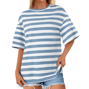 MOQ bajo, camisetas de manga corta para mujer, buena calidad, ropa de verano en blanco liso con cuello redondo, camiseta para mujer a la venta, servicio OEM personalizado - Product Image 1