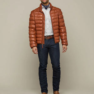 High Street Luxury Leather Puffer Jacket <b>Stand</b> Collar Waterproof Outdoor Warm Clothing Long Length Thin Wholesale Winter - Product Image 4