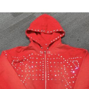 Sweat à capuche zippé pour homme en coton 100% avec lavage à l'acide, design en strass, coupe régulière, tissu polaire, style vintage surdimensionné - Product Image 4