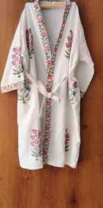 Imprimé gaufré long coton Peignoir Kimono indien été imprimé Floral imprimé Peignoirs de bain jardin fleur Robe - Product Image 5