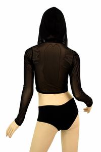 Jersey corto de manga larga con capucha de secado rápido ligero recortado Sheer Mesh Hoodies Top Ladies Sexy Sleep Night See Through Hoodie - Product Image 2