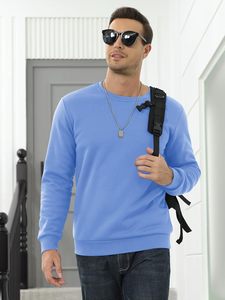 เสื้อสเวตเชิ้ตผู้ชายสีฟ้าอ่อน ทรงโอเวอร์ไซส์ ผ้าฝ้ายฟลีซ ระบายอากาศได้ดี อุ่นสบาย คอทรงโอ เหมาะสำหรับฤดูหนาว ผลิตโดย GK Leather Industries - Product Image 3