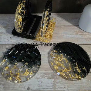 Ensemble de dessous-de-verre en résine de luxe, fait à la main, 4x4 pouces, carré, décoration pour les boissons, différentes couleurs, pour table basse, Tradebyd - Product Image 1