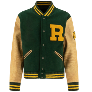 Blouson vert B2B Blouson universitaire baseball couleurs et logos personnalisés Blouson universitaire chaud Letterman à manches en cuir pour hommes et femmes - Product Image 1