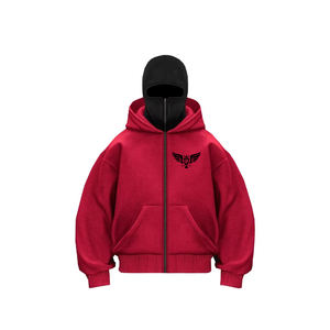 High Quality Custom <b>Red</b> Zip Up <b>Hoodie</b> for <b>Men</b> Full Zipper Streetwear Hooded Sweatshirt with Kangaroo Pockets - Product Image 1