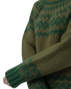 Suéter de Punto Vintage Estilo Fair Isle, Color Verde Oliva y Verde Bosque, Cuello Redondo Extra Grande, Jersey Cálido de Invierno para Mujer, OEM - Product Image 5