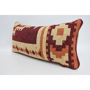 Almohada de lana bohemia de lujo roja Cojín de patrón vintage geométrico tejido de 12x24 pulgadas para uso en el hogar y el sofá - Product Image 4