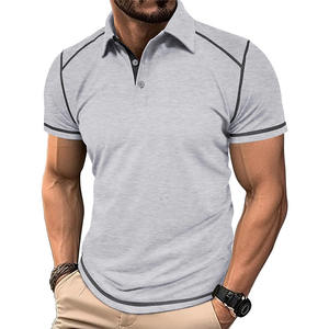 Polos de manga corta personalizados para hombre, polos de golf informales con estampado de empalme y decoración de botones con cuello vuelto - Product Image 4
