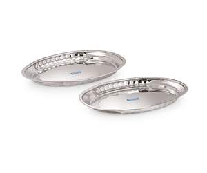 Plateau de service ovale en acier inoxydable finition miroir, ensemble de 2 assiettes à dîner, écologique et durable - Product Image 2