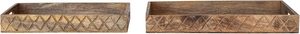 Bandejas decorativas de madera de mango tallado con asas y patrón de diamantes Juego natural de 2 bandejas ligeras para bocadillos de carne - Product Image 6