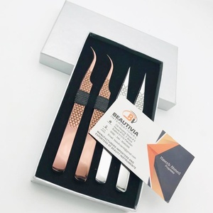 Pince à épiler d'extension de cils en acier inoxydable droite/incurvée avec logo personnalisé professionnel pince à cils de beauté durable pointe pointue - Product Image 1