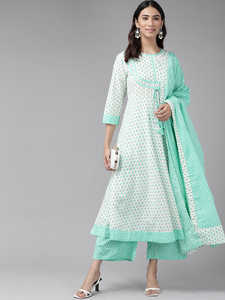 Ensemble Anarkali Kurta Lehriya Palazzo Dupatta en coton imprimé floral élégant, tenue ethnique décontractée, pour célébrations et cadeaux attentionnés - Product Image 2