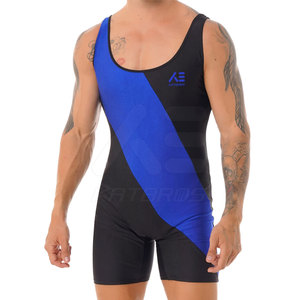 KATBROS Maillot de lutte pour homme, noir et bleu, col en V, sans manches, ajusté, en Spandex et Polyester, respirant et anti-humidité - Product Image 6