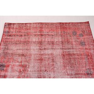 Vintage Turkish Rug 4.1x5.8 ft, <b>Red</b> Abstract <b>Wool</b> Rug - Product Image 5