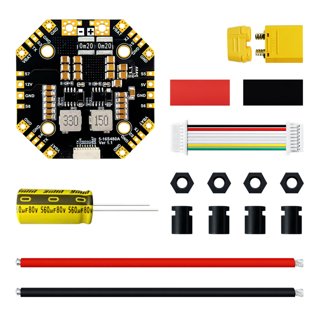 MAXKGO 5-16S 480A Drone PDB Power Distribution Board Dual BEC 5V/12V 120A Per Channel 6-Layer 3OZ Copper for 8-16 Inch UAV