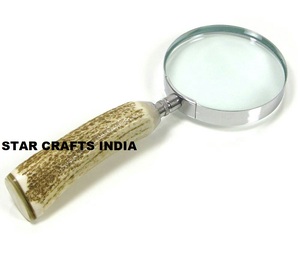 Juego de lupa de latón y cuchillos de papel Mango de hueso de cuerno Lupa con soporte Lupa de latón macizo de estilo antiguo en la India - Product Image 1