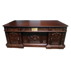 Dark Brown Solid Wood Executive <b>Desk</b> with Hand-Carved Panels Multiple Compartments 1-Year Warranty - Product Image 3