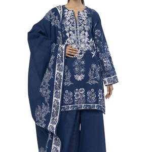 Conjunto de Shalwar Kameez de Cambray para Mujer, Traje de Tres Piezas Estampado, Ropa Étnica de Diseñador para Mujer, Vestido de Uso Diario con Dupatta de Algodón y Pantalones - Product Image 3
