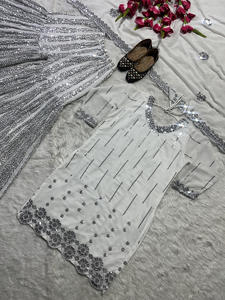 Vestido étnico de tela Georgette de imitación pesada moderna india y pakistaní, traje Sharara de diseñador y Palazzo con Dupatta a bajo precio - Product Image 3