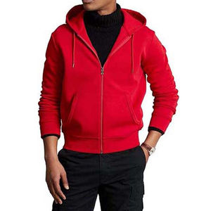 Fermeture éclair couleur rouge à manches longues 100% coton Streetwear sweats à capuche respirant vêtements pour hommes sweat à capuche sweats du Pakistan - Product Image 1