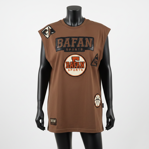 Camiseta sin Mangas para Mujer, Algodón Premium, Poliéster, Tejido Transpirable, Color Marrón, Apliques Personalizados, Bordado, Camisetas de Algodón para Mujer - Product Image 6