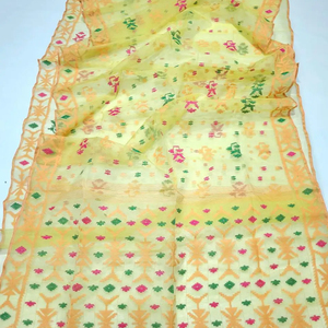 Tendance Jaune Desi Dhakai Bleu Ciel Jamdani Sharee Haute Qualité pour Femme JAMDANI TISSU VERT Bleu ROUGE Doré du Bangladesh - Product Image 1