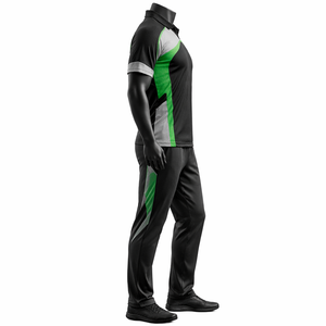 Ensemble maillot et short de football unisexe pour adulte, noir/vert, à blocs de couleur, manches courtes, taille élastique, séchage rapide, 100 % polyester, imprimé numérique - Product Image 3