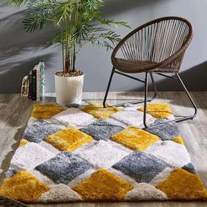 Alfombra Peluda Geométrica 3D Color Ocre para Sala de Estar, de Poliéster, Fabricada a Máquina, Apta para Adolescentes, Marca Netline Home - Product Image 6