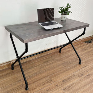 HBON009 Industrial Pine Wood <b>Desk</b> with X-Shaped Pipe Legs Stable Office/Dining <b>Desk</b> with Drawer - Product Image 3