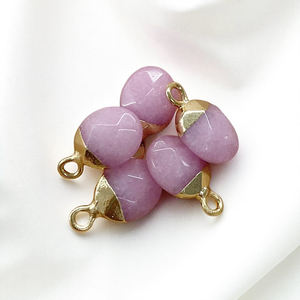 DIY Oval Faceted Pink <b>Jade</b> Gemstone Charm Pendant - 925 Silver Fine Charms - Handmade Tiny Bracelet Charms for Wholesale - Product Image 1