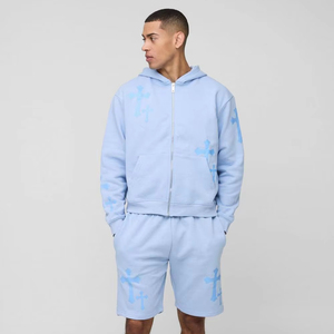 Conjuntos de pantalones cortos y Sudadera con capucha de gran tamaño de alta calidad 100% algodón Puff estampado Logo Boxy Fit Twin Set para hombres - Product Image 1