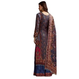Abito in Kurta Palazzo con paillettes stampato blu con stampa floreale Dupatta all'ingrosso donna abbigliamento etnico OEM fabbrica di abbigliamento - Product Image 3