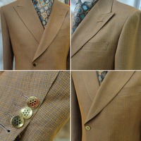 Jas Pria Cognac Tan Longline Double Breasted Wide Peak Lapel Kancing Emas Jas Bisnis Formal Pesta Custom Made to Measure