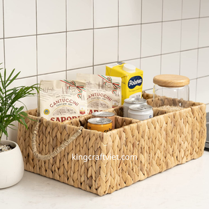 Cesta de jacinto de agua Natural hecha a mano con divisores, utensilio de ratán de mimbre, cesta de almacenamiento de algas marinas para organizar alimentos - Product Image 6