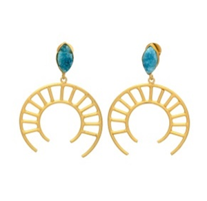 Pendientes colgantes de hidropiedras preciosas de Topacio azul con diseño de círculo de Latón chapado en oro - Product Image 1