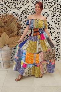 Elegante vestido modesto de mujer de cintura alta Midi Patchwork encaje burbuja manga corta Casual musulmán Vestidos cortos Natural lavable - Product Image 5