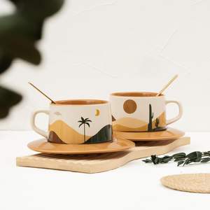 Latte Art Mugs Tasses à café en céramique Creative Oasis Series Tasses à café Cadeaux de fête des mères Femmes et amis - Product Image 3