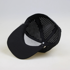 Oem Custom Mens 5Panel Laser Cut Hole Snap Back Quick Dry Black 3D Embroidery Logo Waterproof Snapback Rope <b>Hat</b> - Product Image 6