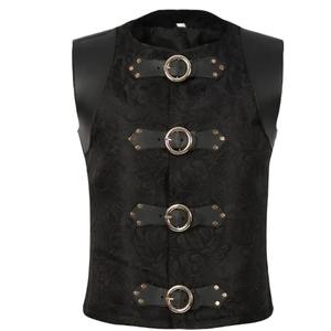 Chaleco de cuero para hombre sólido victoriano gótico Steampunk estilo de calle cierre de un solo botón - Product Image 4