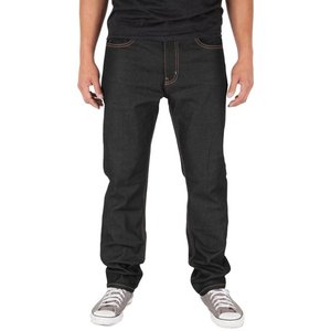 กางเกงยีนส์ทรงกระบอกขาบานเอวกลางผ้าถักแบบวินเทจฟอกเคมี 12 ออนซ์ สำหรับผู้ชาย สีดำอินดิโก้ - Product Image 4