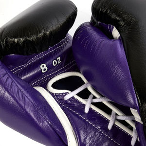 Gants de boxe à lacets personnalisés OEM de haute qualité Gagner des concours personnalisés-Noir Violet - Product Image 6