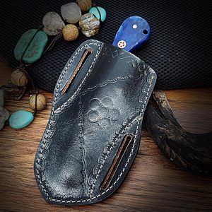 Cuchillo de caza de acero de Damasco hecho a mano con Funda de cuero OEM compatible con estilo vaquero cuchillo de hoja fija Full Tang - Product Image 6