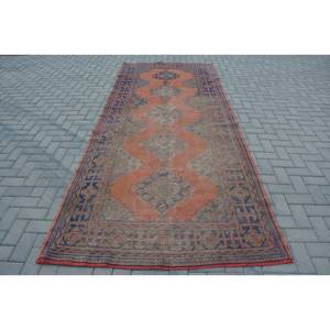 พรมขนแกะตุรกีแนววินเทจคลาสสิกสีส้มสีฟ้า4.7 x 11.3ft แจ็คการ์ด10มม. การออกแบบการเย็บปะติดปะต่อกันสำหรับห้องโถงสีส้มคลาสสิก - Product Image 1