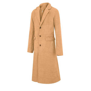 Abrigo largo ligero para hombres con frente abierto y diseño de solapa Abrigo largo estilo gabardina para hombres con apariencia simple - Product Image 3