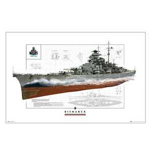 Póster impreso digitalmente de World of Warships con enfoque en el crucero de guerra Bismarck - Product Image 1