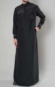 Thobe pour hommes musulmans, vente chaude, polyester décontracté, respirant, coupe ample, longueur au sol, manches longues, shalwar kameez d'été, col en V, plage - Product Image 6