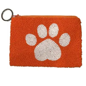 Paw seed beaded embroidery game day coin purse collegiate beaded pouch change purse crimson w/ roll tide