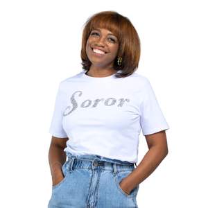 Camiseta de la Hermandad White Diamond SGRho para Mujer, 100% Algodón, con Lentejuelas Bordadas con Letras Griegas, Secado Rápido, Ecológica, para Verano - Product Image 5