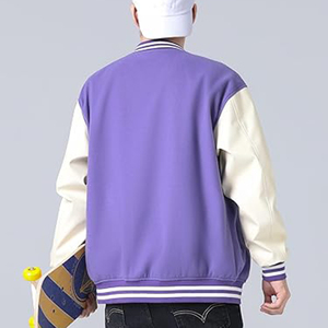 OEM Wholesale Custom Leather Sleeve <b>Drop</b> Shoulder Men's Fashion Varsity Jacket Causal Slim Fit Bomber Baseball Jacket For Man - Product Image 2