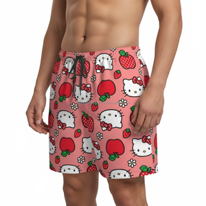 กางเกงขาสั้นตาข่ายผู้ชายขายส่ง น้ำหนักเบา รับผลิตตามแบบ (OEM) ลายการ์ตูนน่ารัก พิมพ์ลายหัวใจและแอปเปิ้ล กางเกงขาสั้นลำลองสำหรับฤดูร้อน - Product Image 3